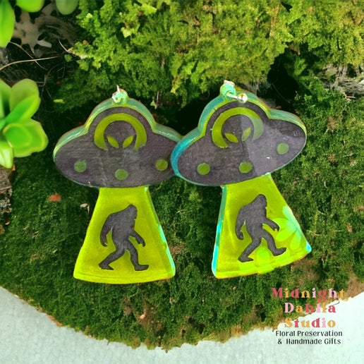 Bigfoot Alien Abduction Dangle Earrings