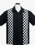 Checkered Mini Panel Bowling Shirt in Black/White