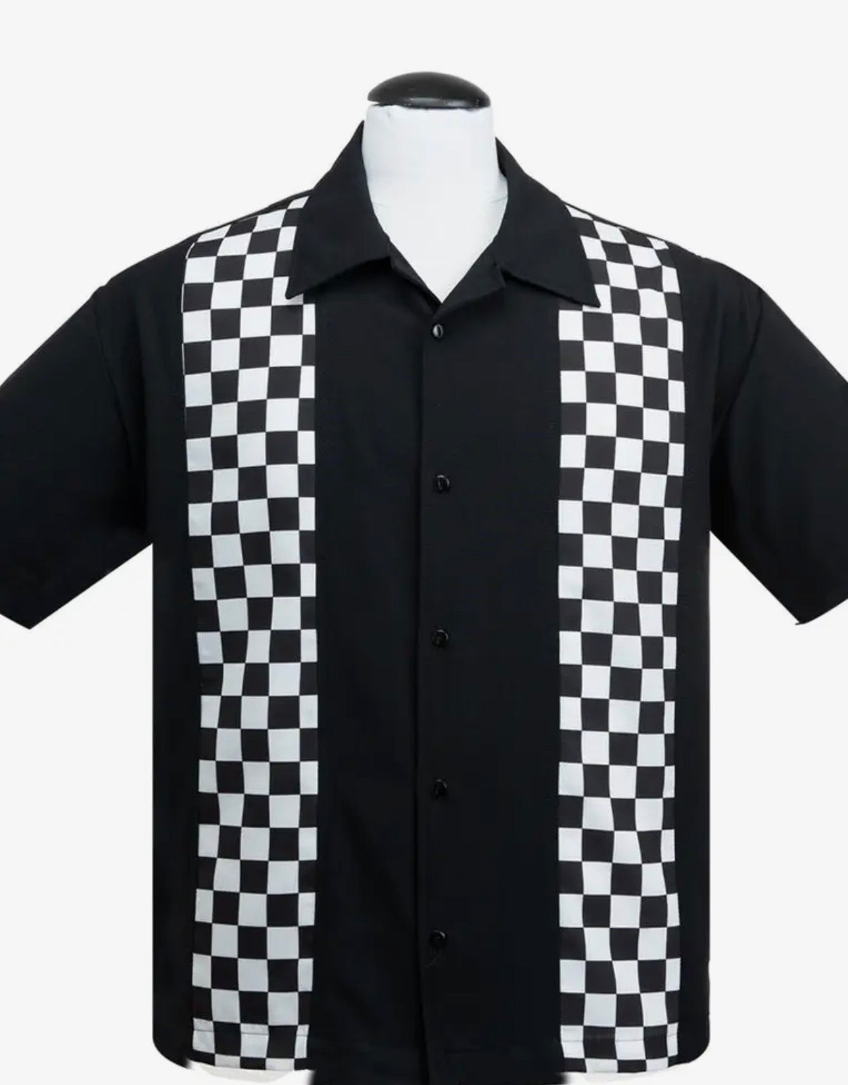 Checkered Mini Panel Bowling Shirt in Black/White