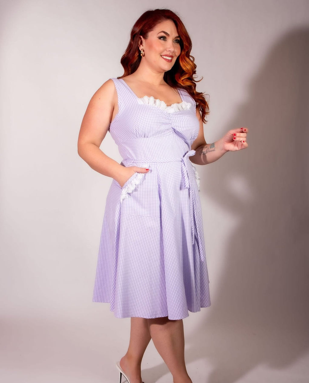 Sadie Dress- Lavender Gingham w/ Eyelet Trim