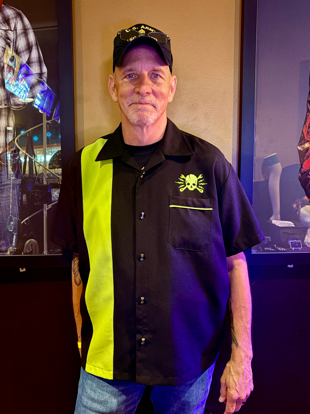 Skull Wrench Panel Shirt in Black/Lime