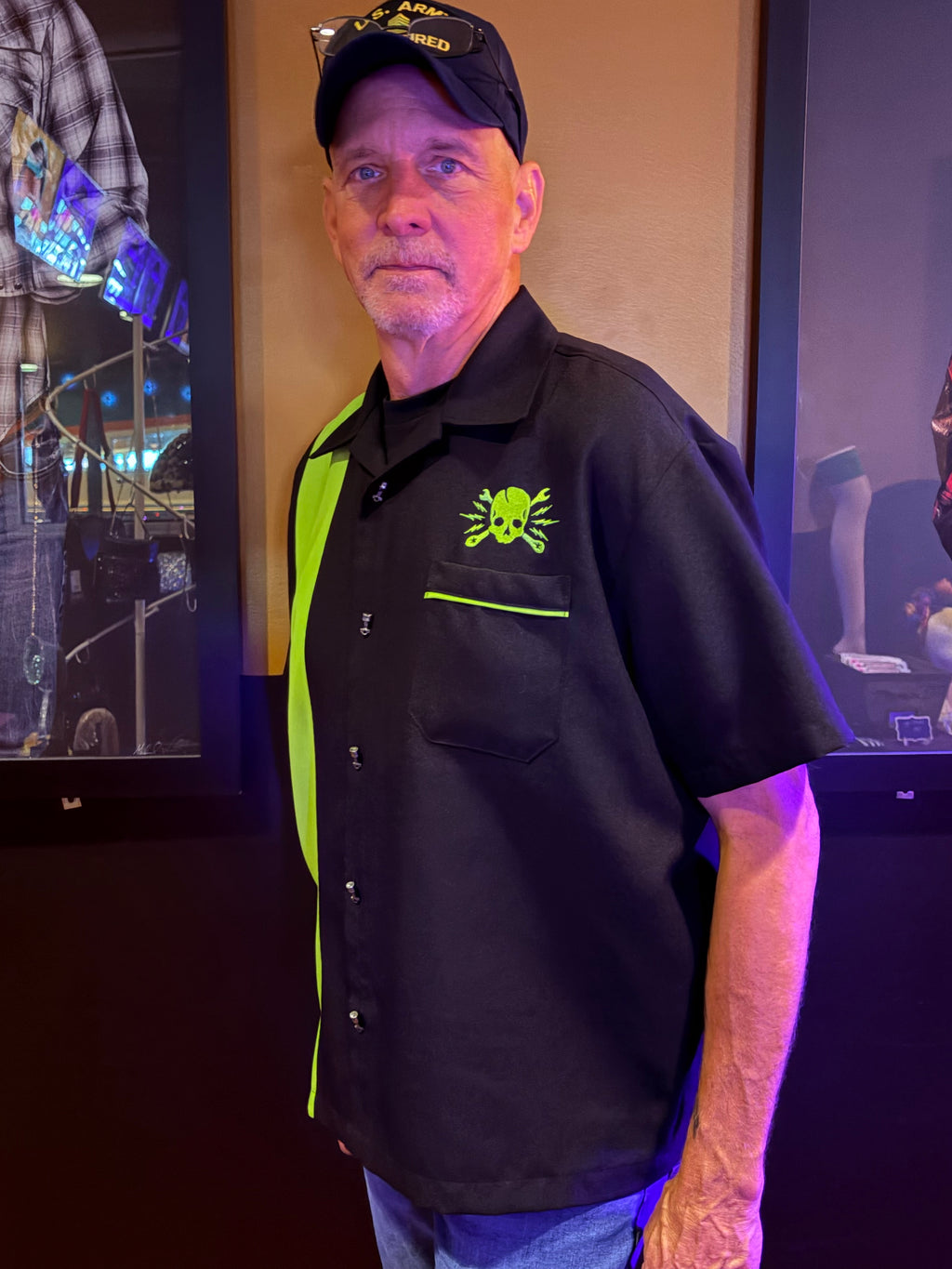 Skull Wrench Panel Shirt in Black/Lime