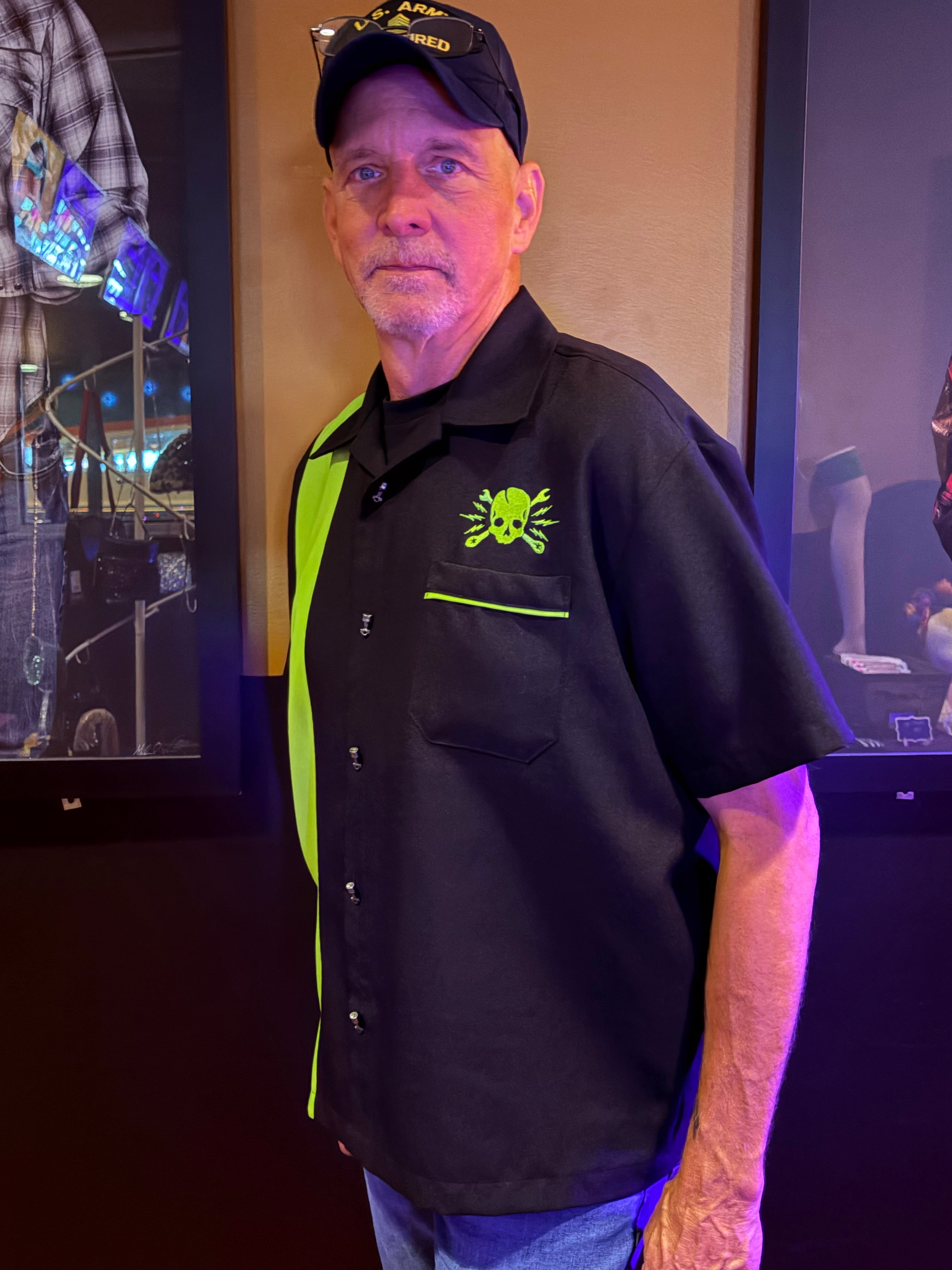 Skull Wrench Panel Shirt in Black/Lime
