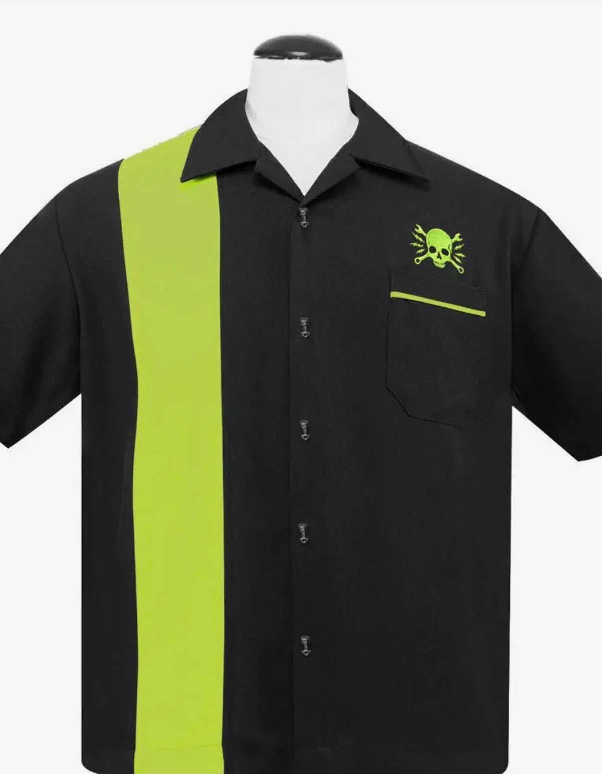 Skull Wrench Panel Shirt in Black/Lime