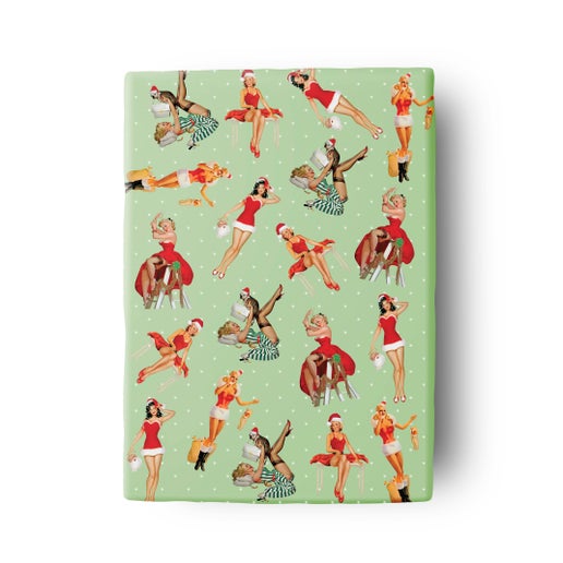 Holiday Vintage Pinup Double Sided Christmas Gift Wrap Sheet