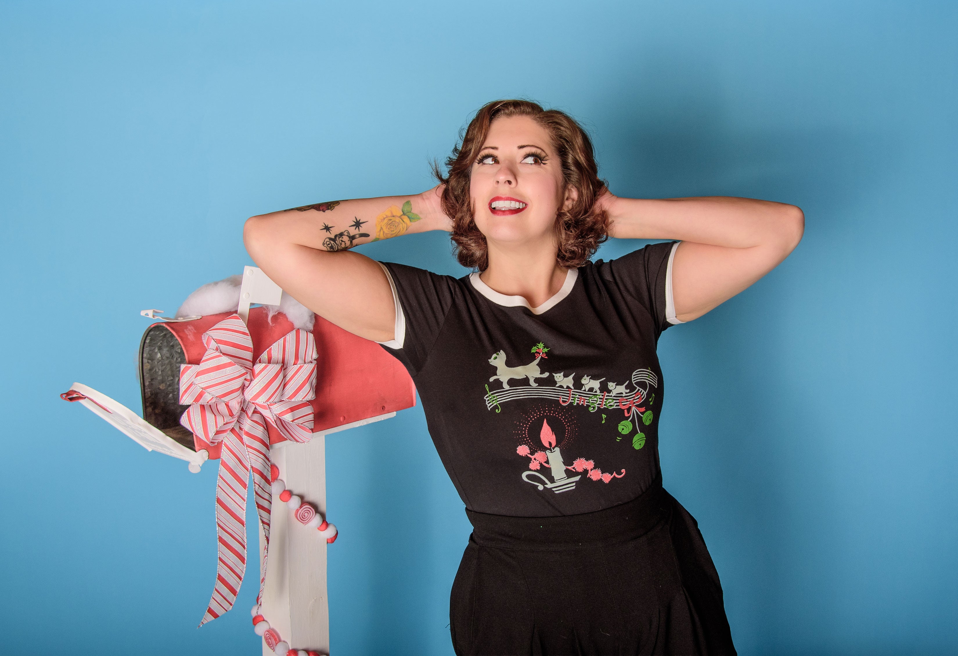 Jingle Cats Fitted Ringer T-shirt in Black/White