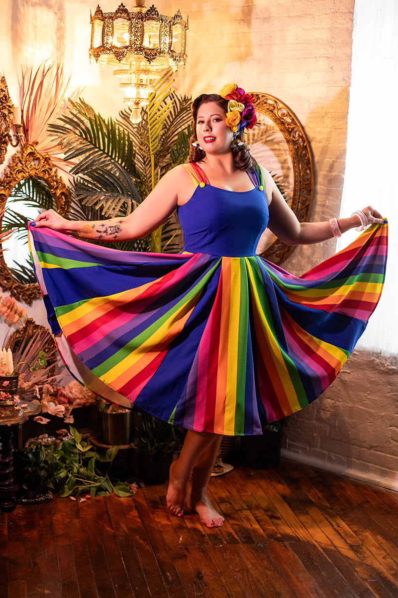 Blue & Rainbow Stripe Swing Dress
