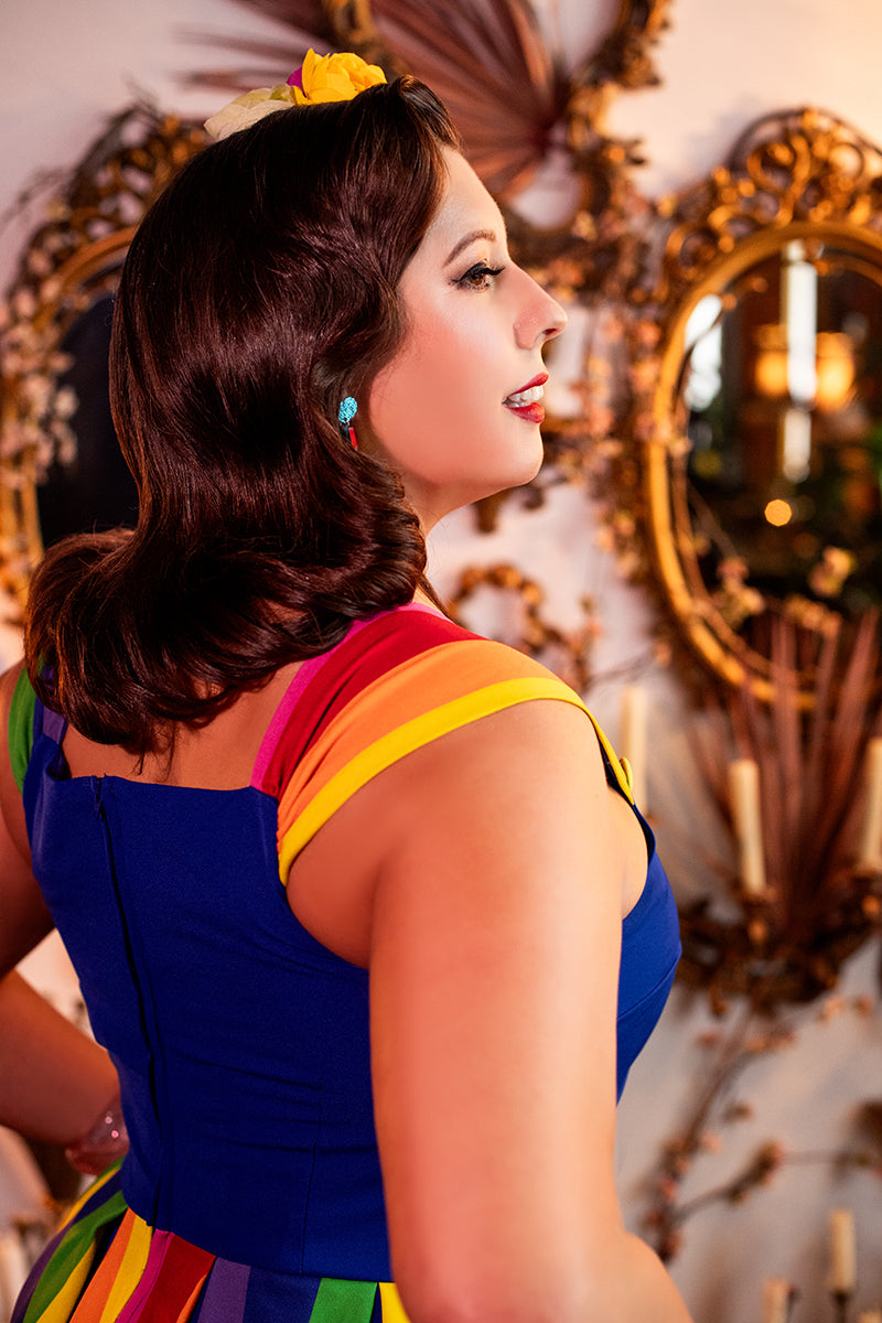 Blue & Rainbow Stripe Swing Dress
