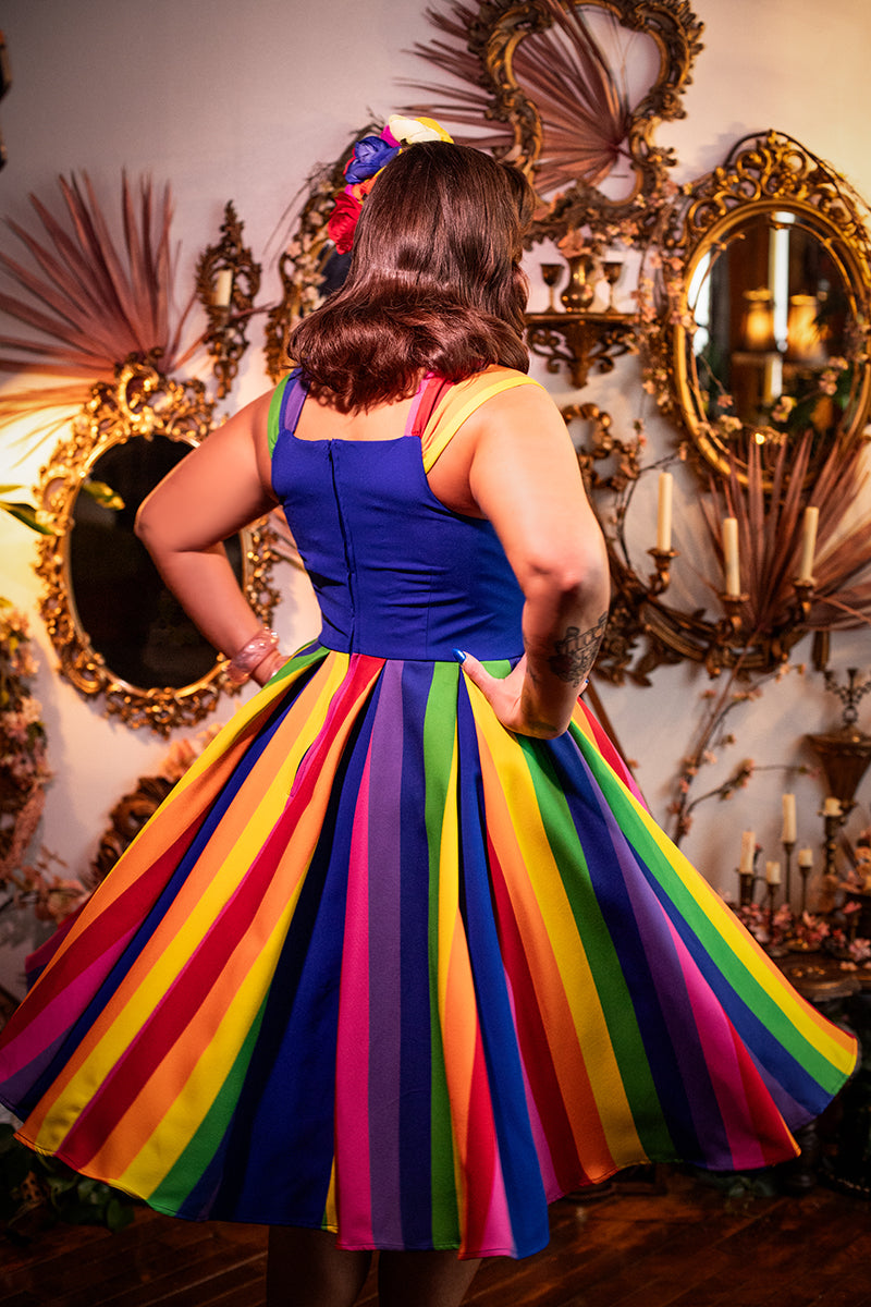Blue & Rainbow Stripe Swing Dress