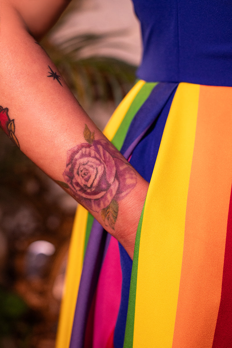 Blue & Rainbow Stripe Swing Dress