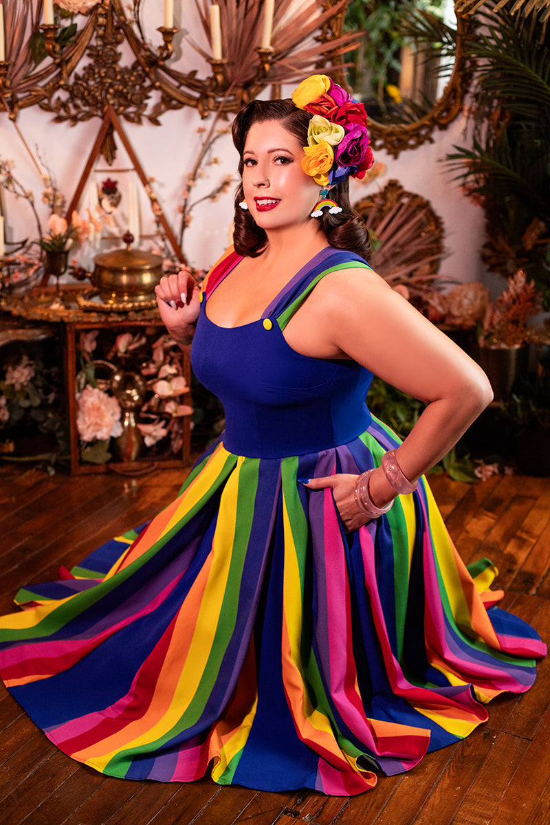 Blue & Rainbow Stripe Swing Dress