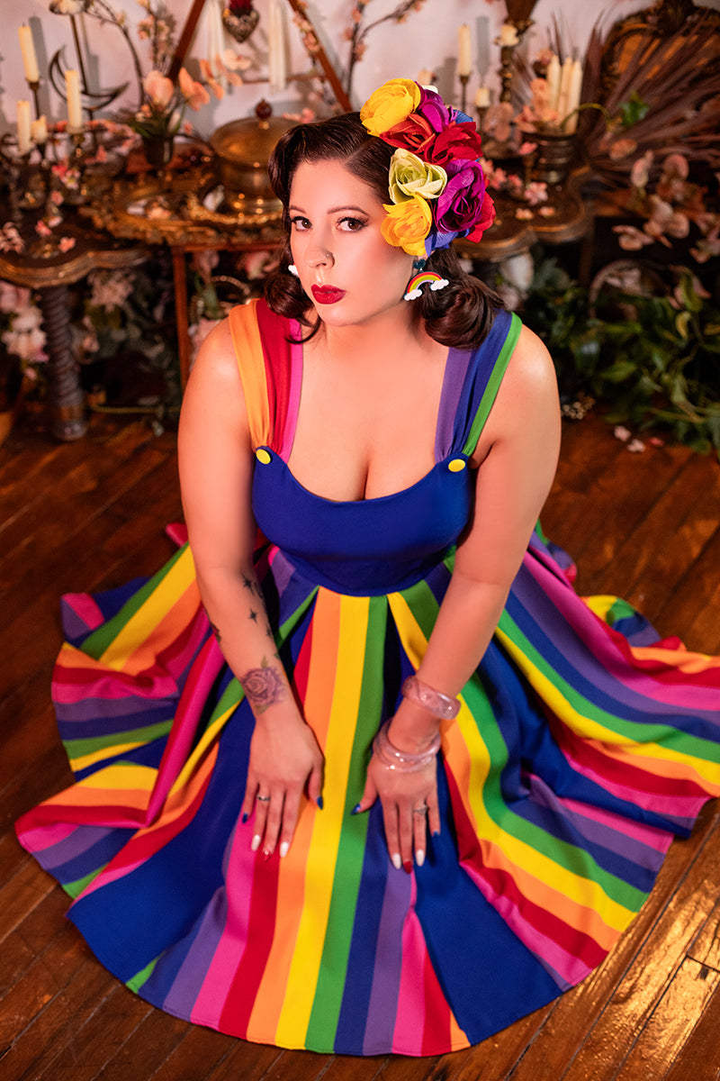 Blue & Rainbow Stripe Swing Dress