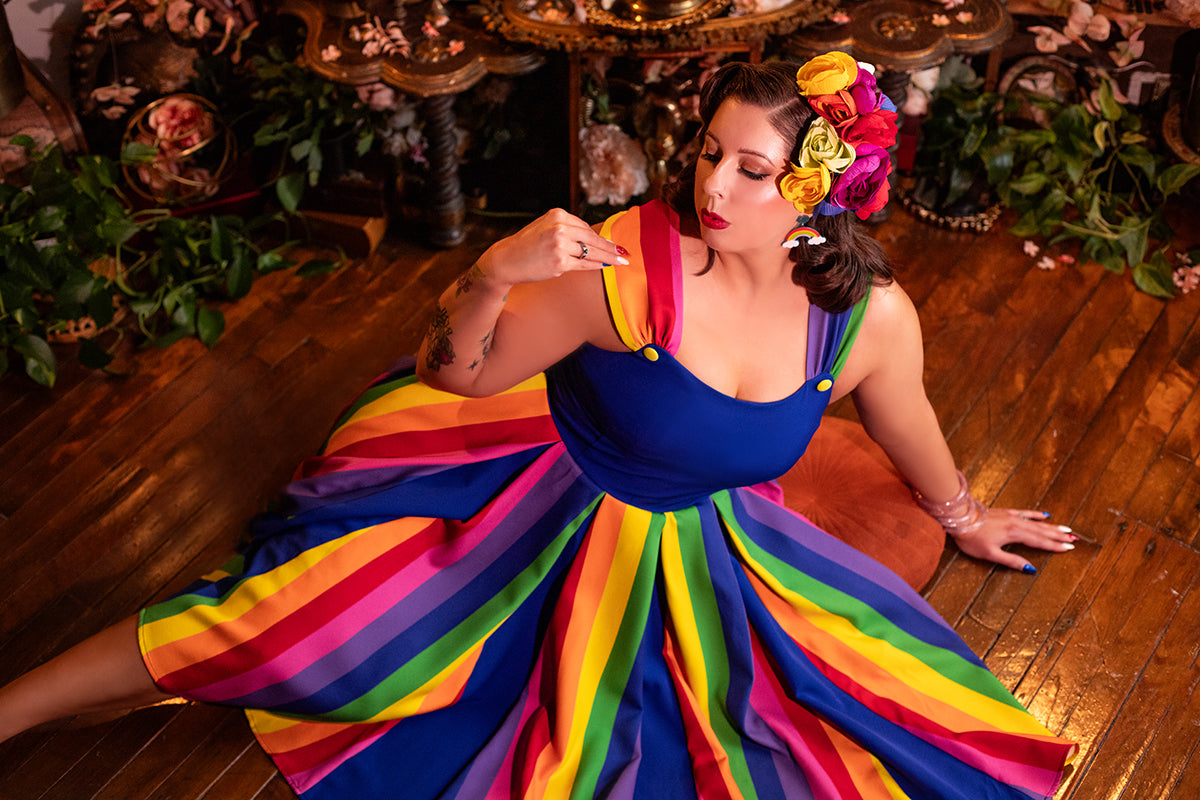 Blue & Rainbow Stripe Swing Dress