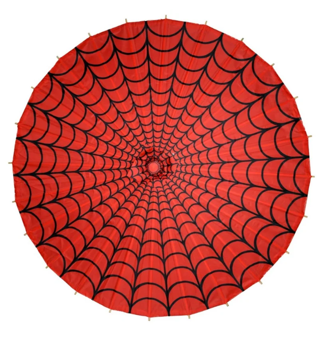 Spiderweb Red and Black Fabric Parasol