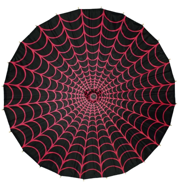 Spiderweb Pink and Black Fabric Parasol