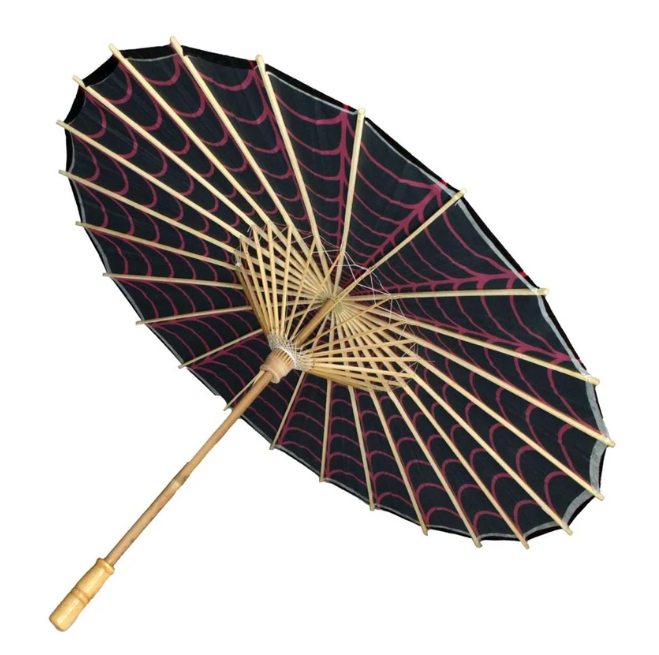 Spiderweb Pink and Black Fabric Parasol