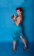 Speakeasy Fringe Dress in Teal