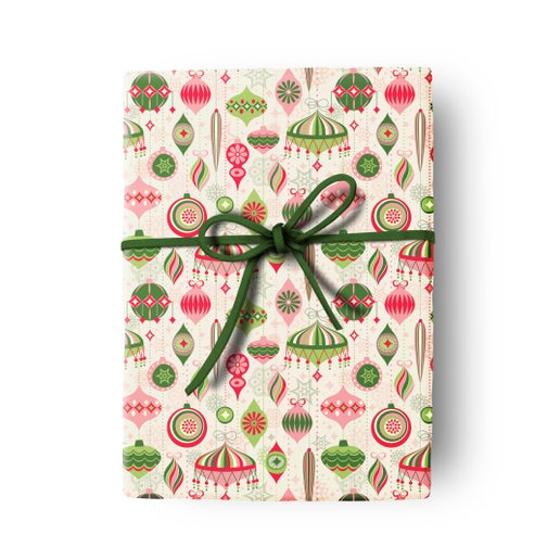 Retro Ornaments Holiday Mid Century Double Sided Gift Wrap