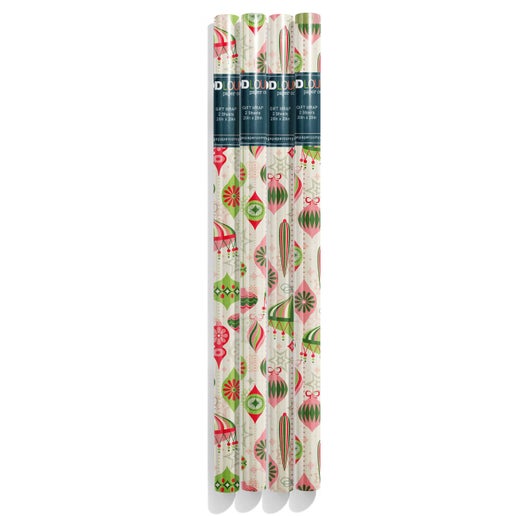 Retro Ornaments Holiday Mid Century Double Sided Gift Wrap