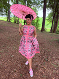 Pink Mythical Creatures Sleeveless Button Swing Dress