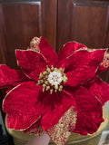 Red Velvet Poinsettia Headband with Pearls