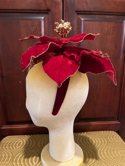 Red Velvet Poinsettia Headband with Pearls