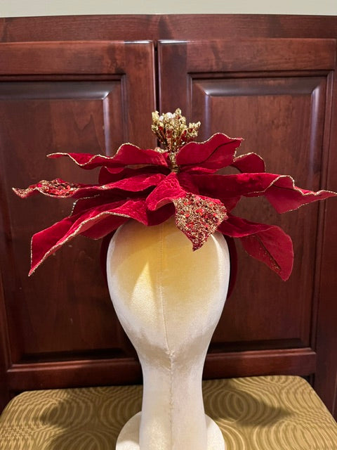 Red Velvet Poinsettia Headband with Pearls