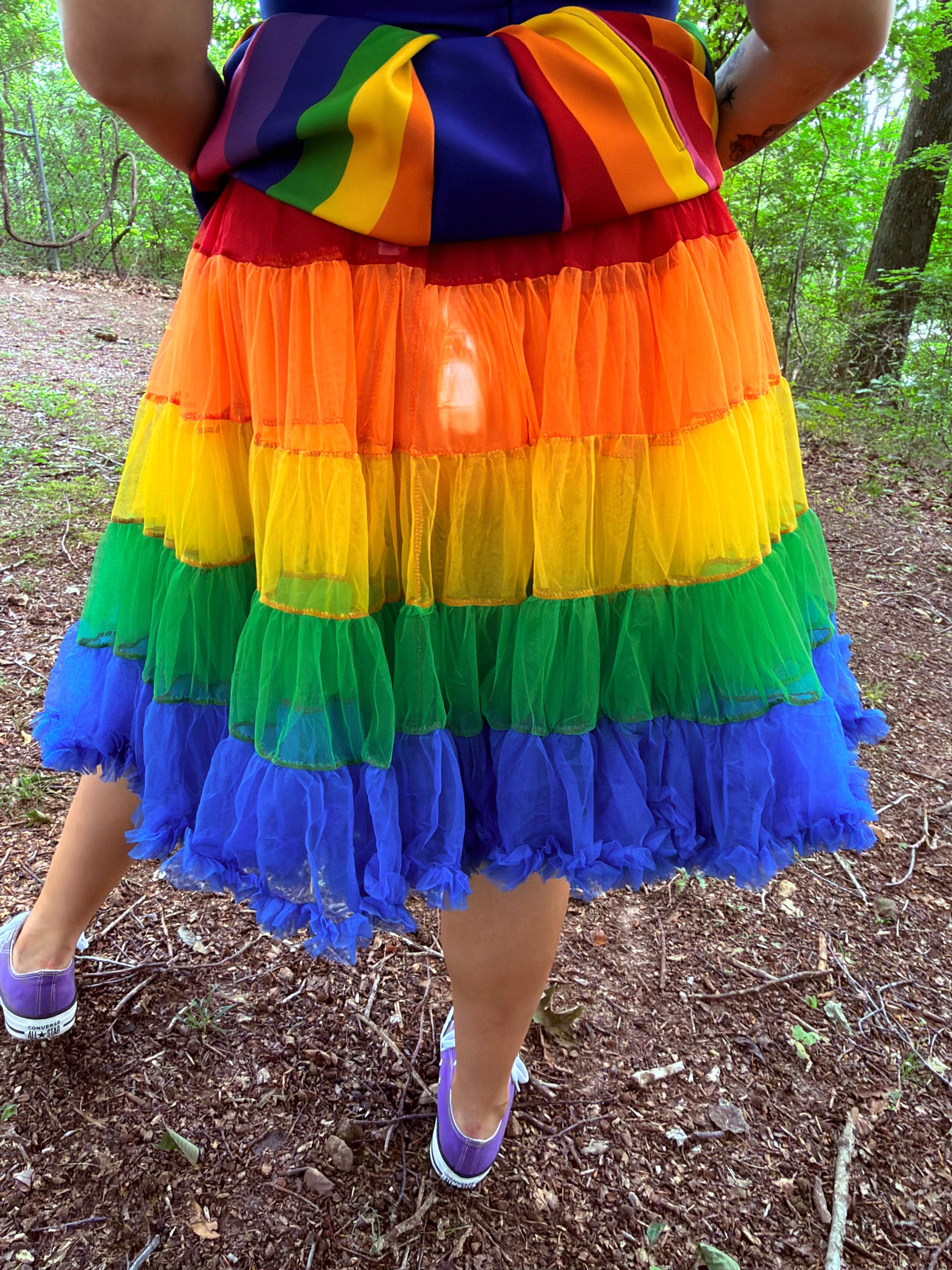 1950s Style Rainbow Stripe Ruffled Petticoat Crinoline