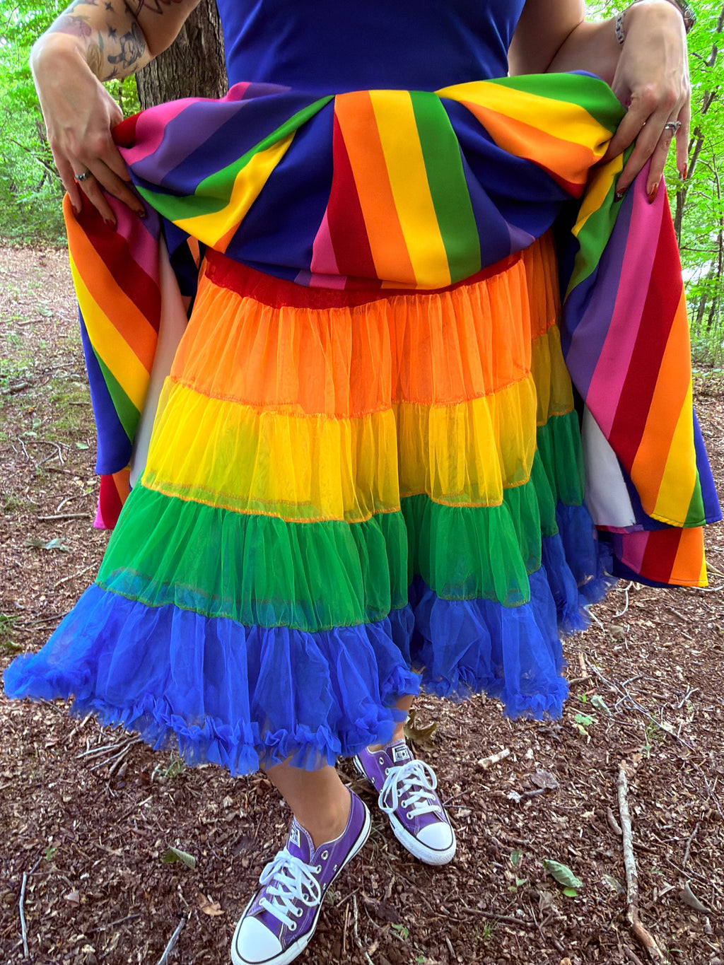 1950s Style Rainbow Stripe Ruffled Petticoat Crinoline