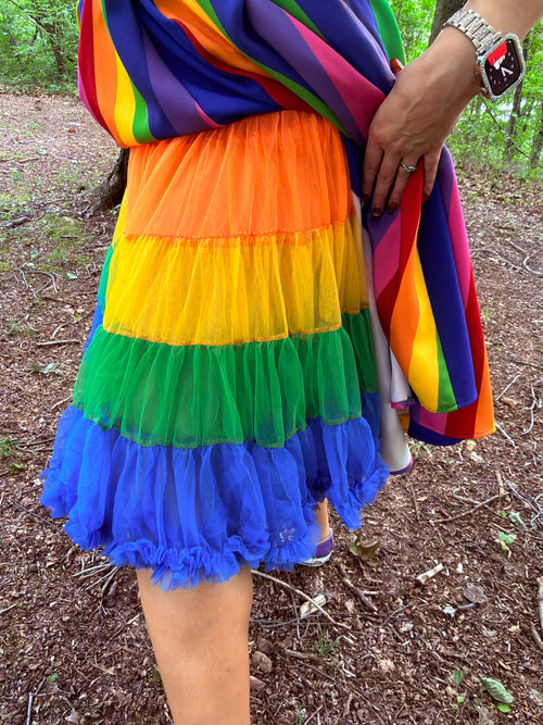 1950s Style Rainbow Stripe Ruffled Petticoat Crinoline