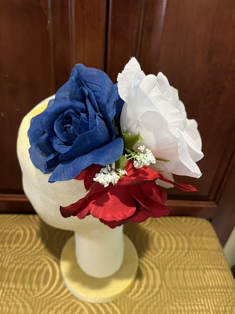 Red, White & Blue Triple Rose Hair Flower