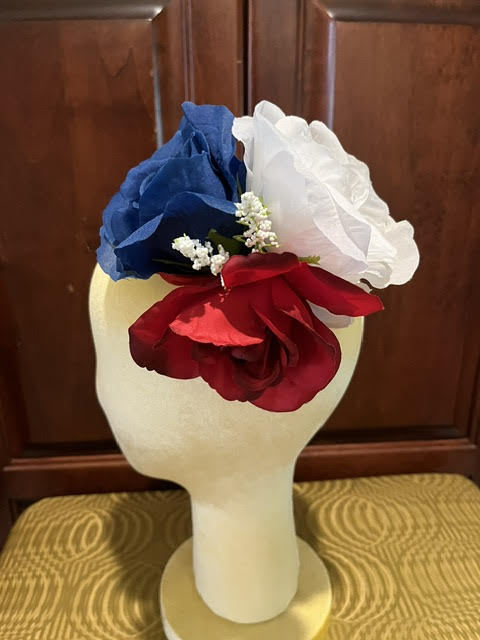 Red, White & Blue Triple Rose Hair Flower