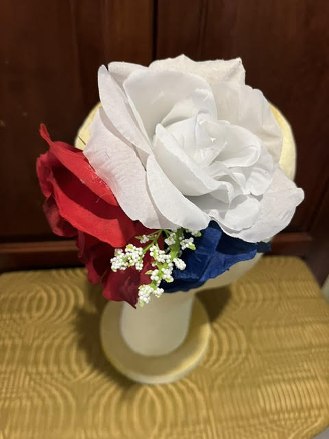 Red, White & Blue Triple Rose Hair Flower