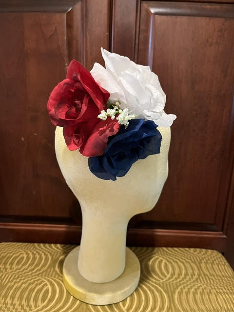 Red, White & Blue Triple Rose Hair Flower