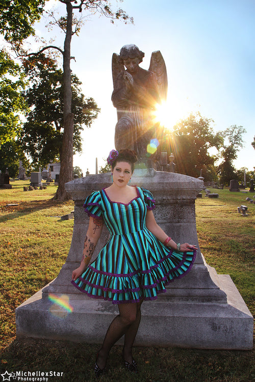 Adelaide Mini Swing Dress in Haunted Stripe