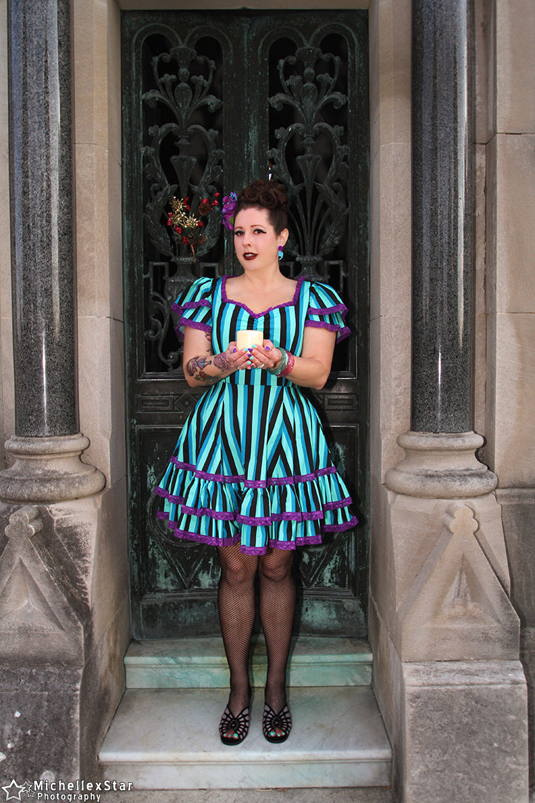 Adelaide Mini Swing Dress in Haunted Stripe