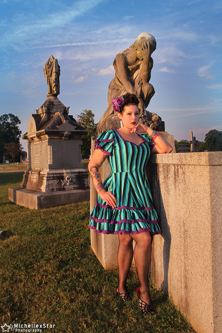 Adelaide Mini Swing Dress in Haunted Stripe