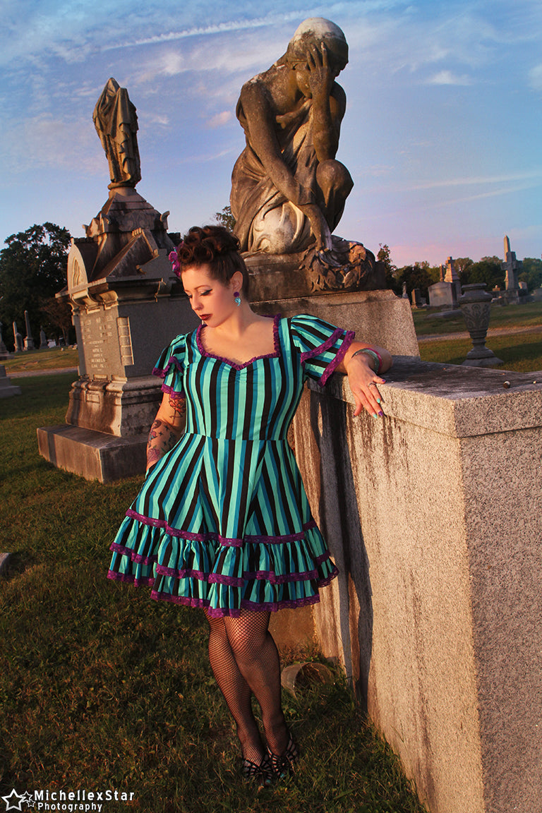 Adelaide Mini Swing Dress in Haunted Stripe