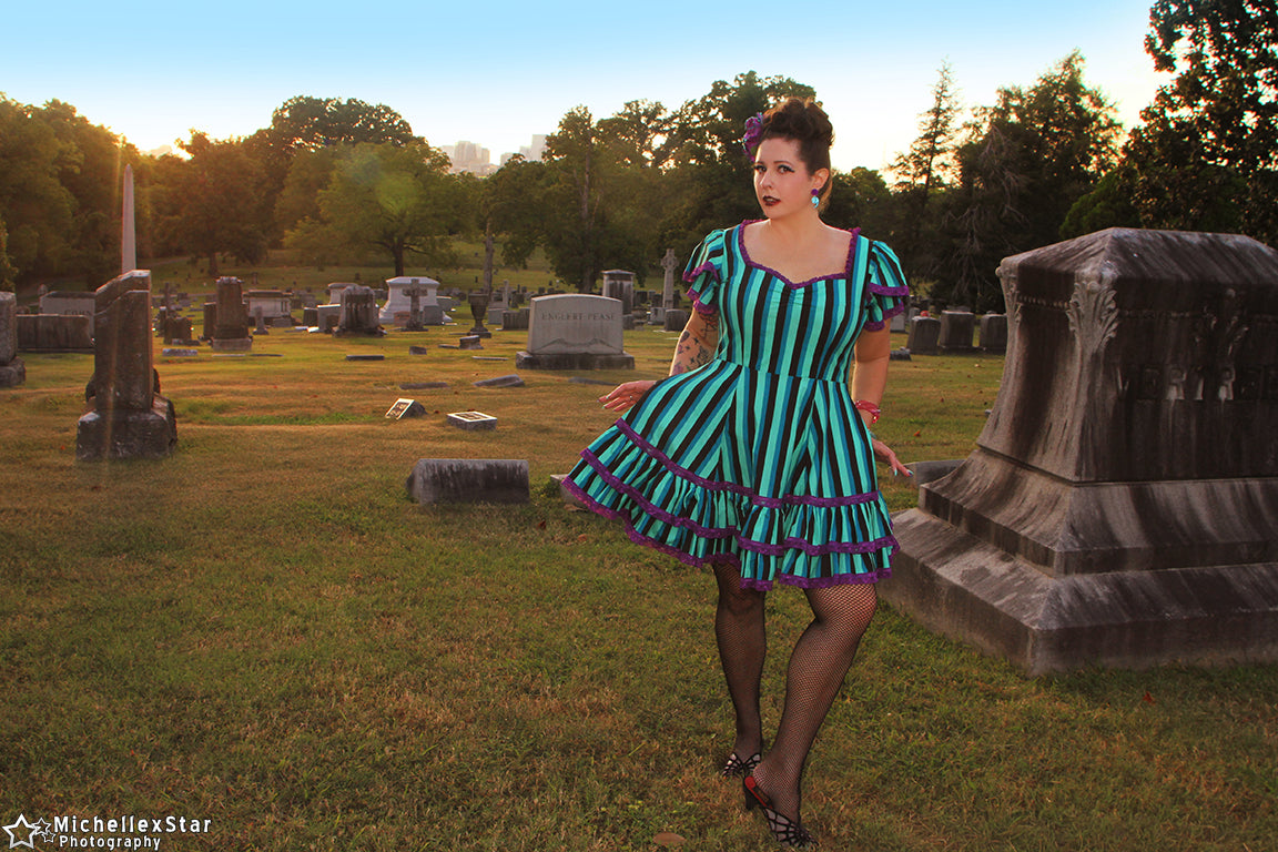 Adelaide Mini Swing Dress in Haunted Stripe